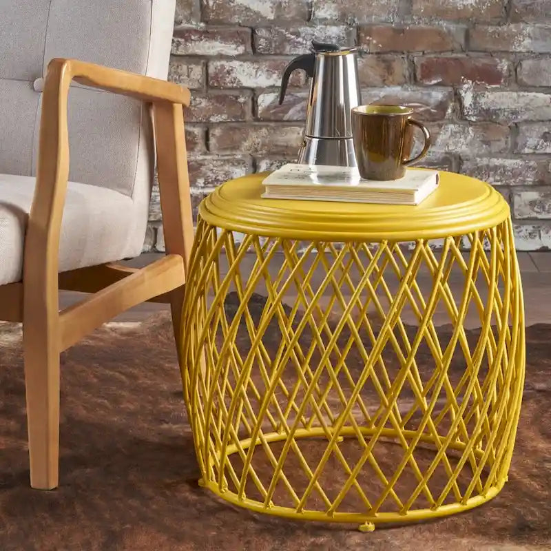 19" Round Lattice Iron Side Table