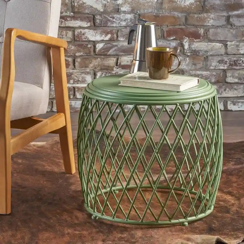 19" Round Lattice Iron Side Table
