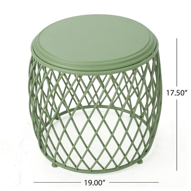 19" Round Lattice Iron Side Table