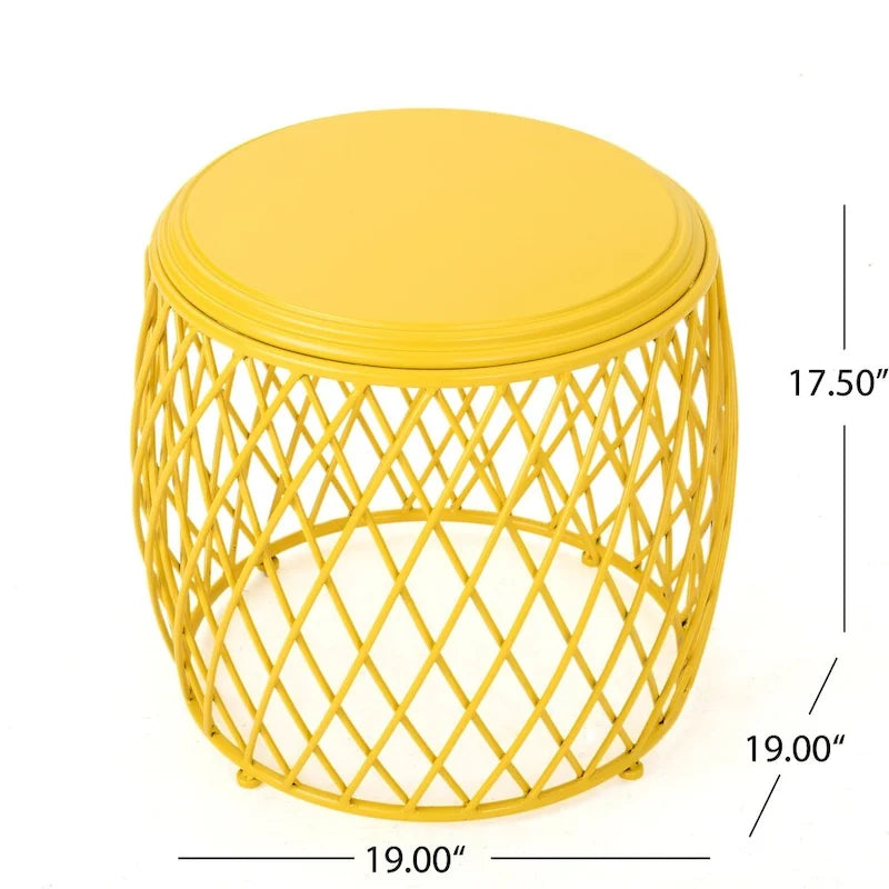 19" Round Lattice Iron Side Table