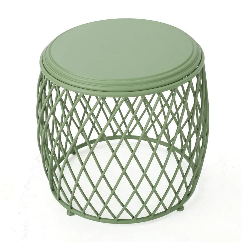 19" Round Lattice Iron Side Table