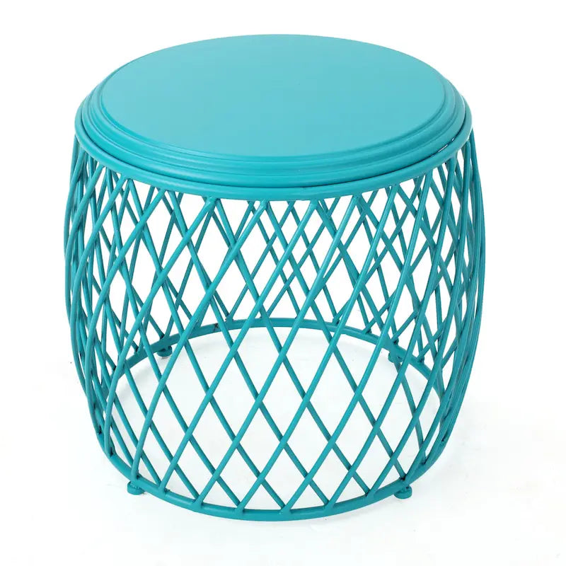 19" Round Lattice Iron Side Table