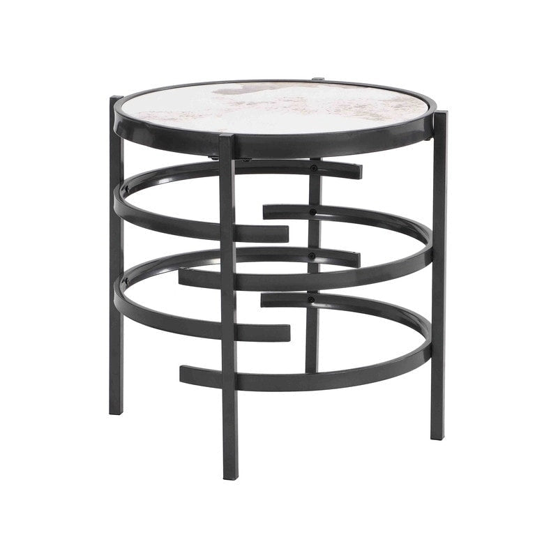 Modern Round End Table with Sintered Stone Top, Chrome/ Silver End Table for Living Room 20.67W x 20.67D x 21.65H