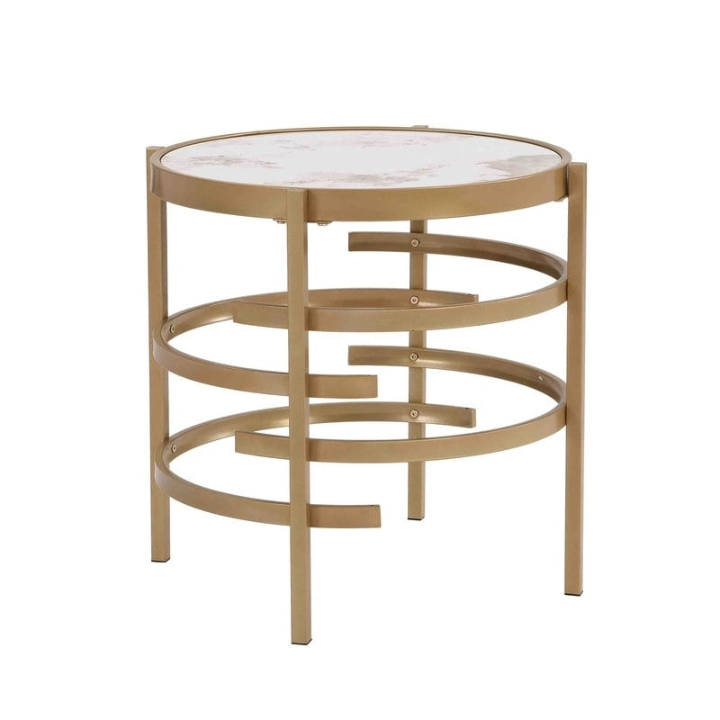Modern Round End Table with Sintered Stone Top, Chrome/ Silver End Table for Living Room 20.67W x 20.67D x 21.65H