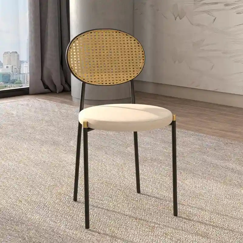 Modern Dining Chair with Upholstered Velvet Seat and Wicker Back