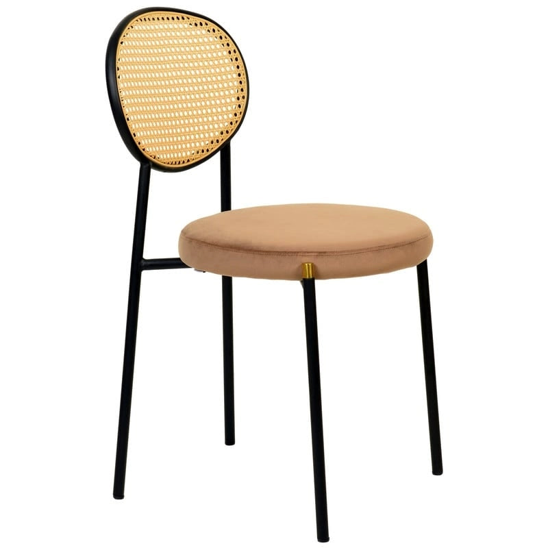 Modern Dining Chair with Upholstered Velvet Seat and Wicker Back