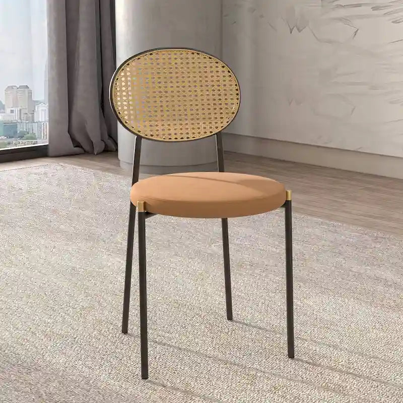 Modern Dining Chair with Upholstered Velvet Seat and Wicker Back