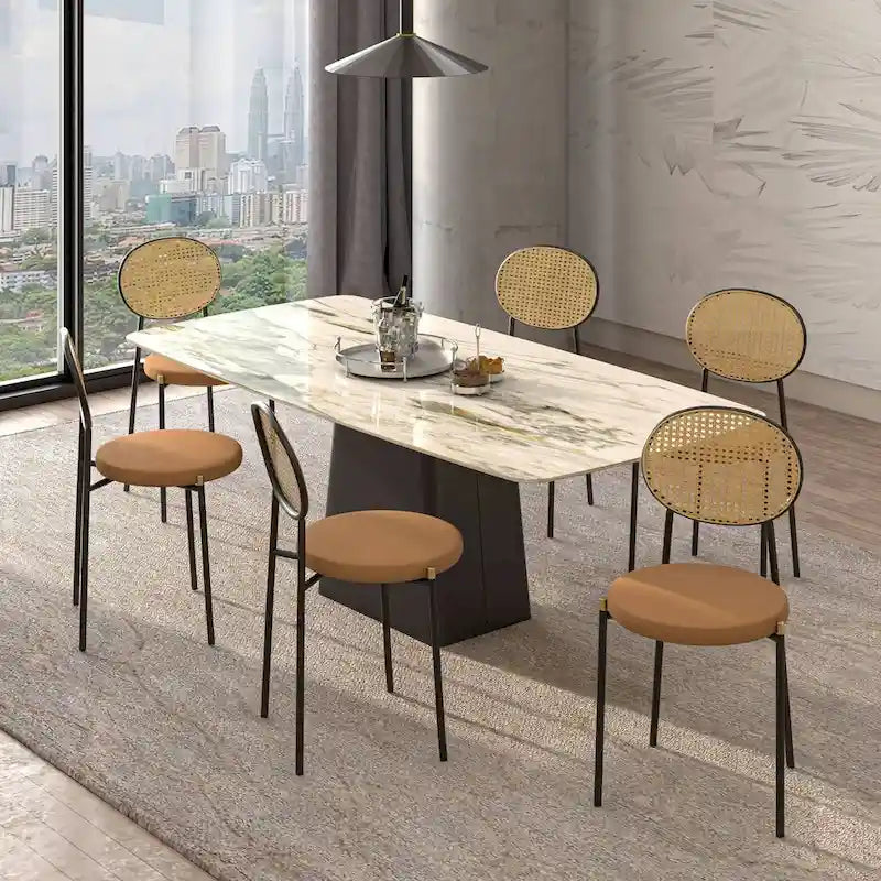 Modern Dining Chair with Upholstered Velvet Seat and Wicker Back