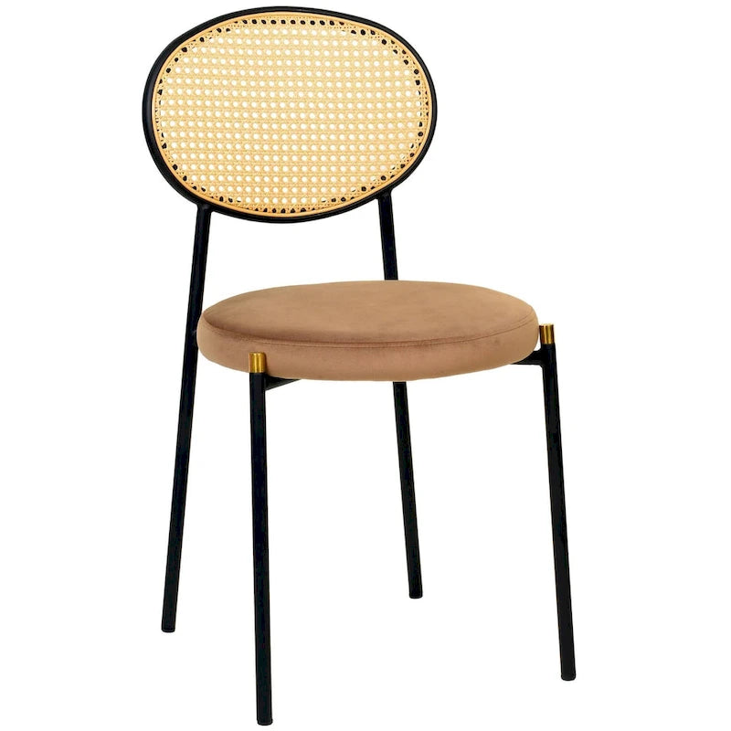 Modern Dining Chair with Upholstered Velvet Seat and Wicker Back