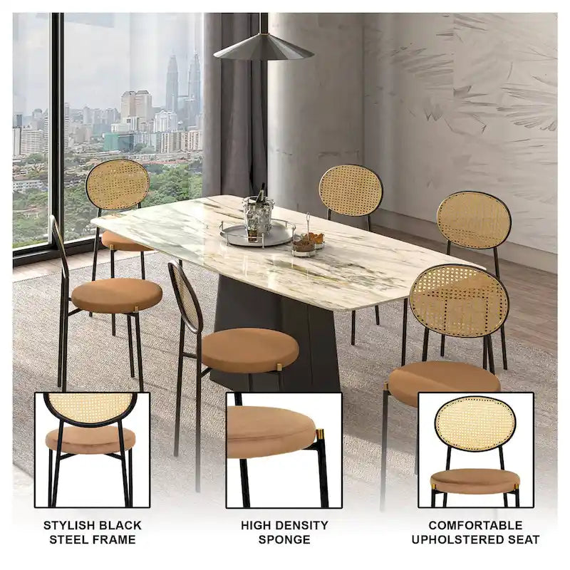 Modern Dining Chair with Upholstered Velvet Seat and Wicker Back