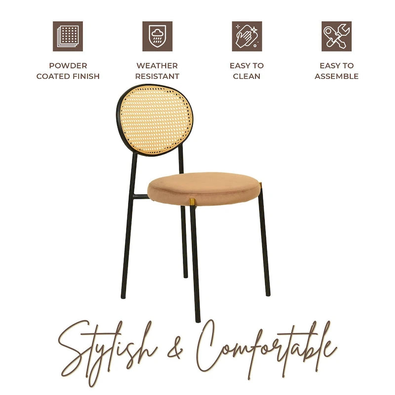 Modern Dining Chair with Upholstered Velvet Seat and Wicker Back