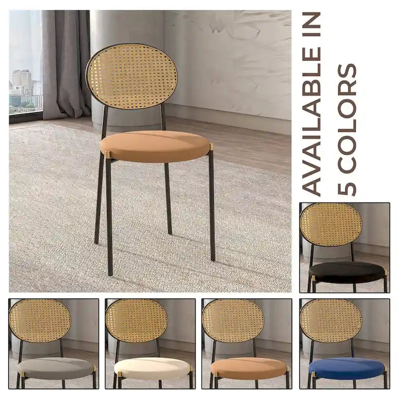 Modern Dining Chair with Upholstered Velvet Seat and Wicker Back
