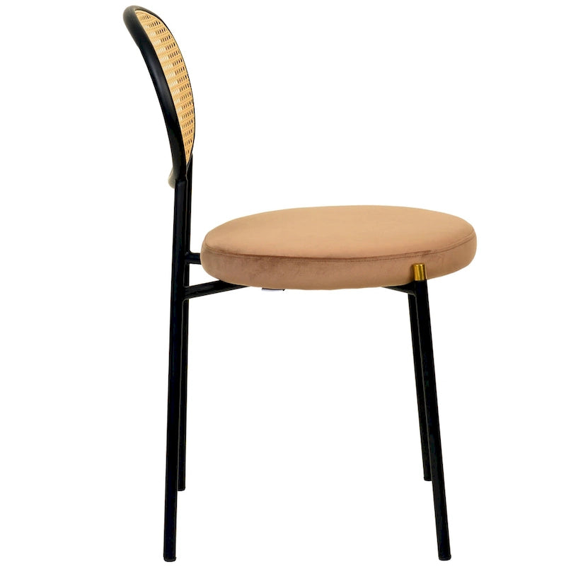 Modern Dining Chair with Upholstered Velvet Seat and Wicker Back