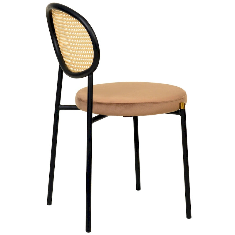 Modern Dining Chair with Upholstered Velvet Seat and Wicker Back
