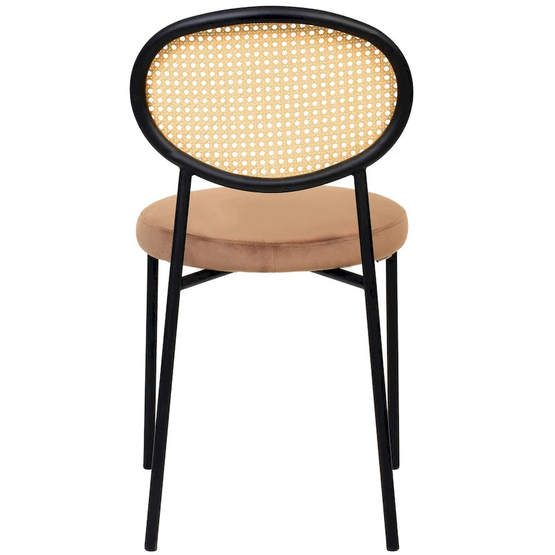 Modern Dining Chair with Upholstered Velvet Seat and Wicker Back