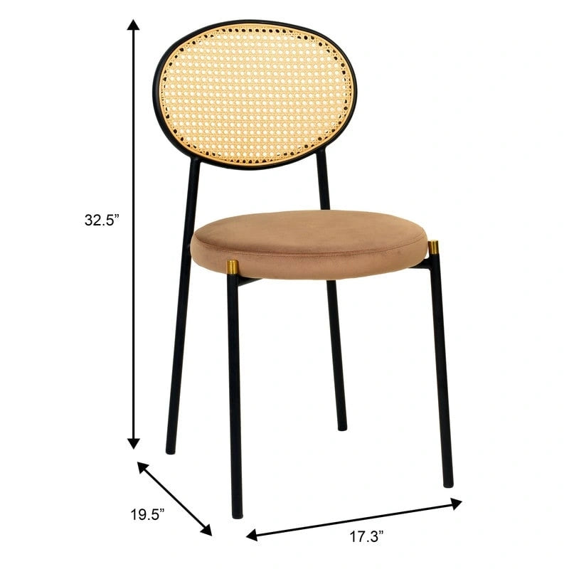 Modern Dining Chair with Upholstered Velvet Seat and Wicker Back