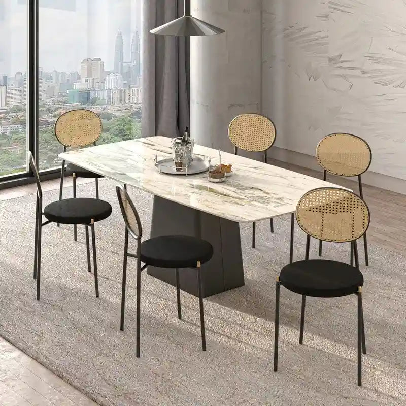Modern Dining Chair with Upholstered Velvet Seat and Wicker Back