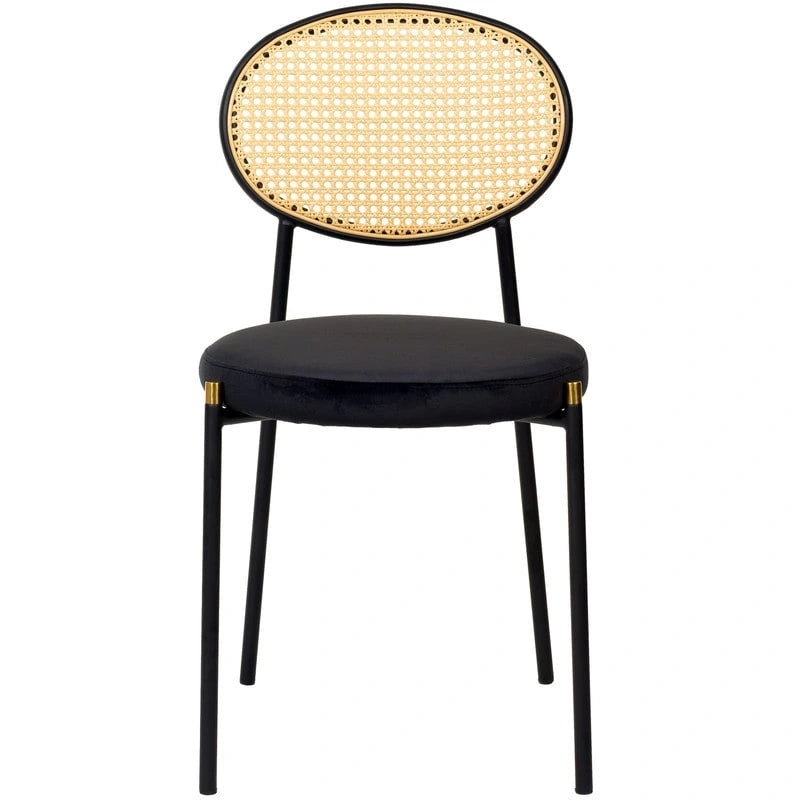 Modern Dining Chair with Upholstered Velvet Seat and Wicker Back