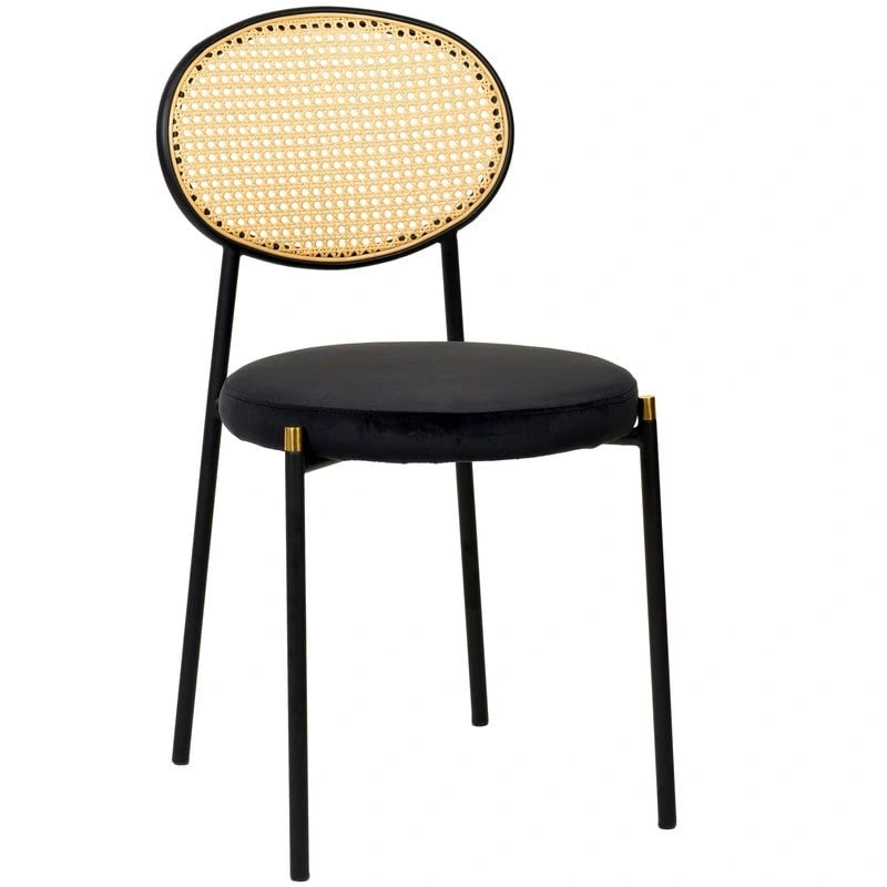 Modern Dining Chair with Upholstered Velvet Seat and Wicker Back