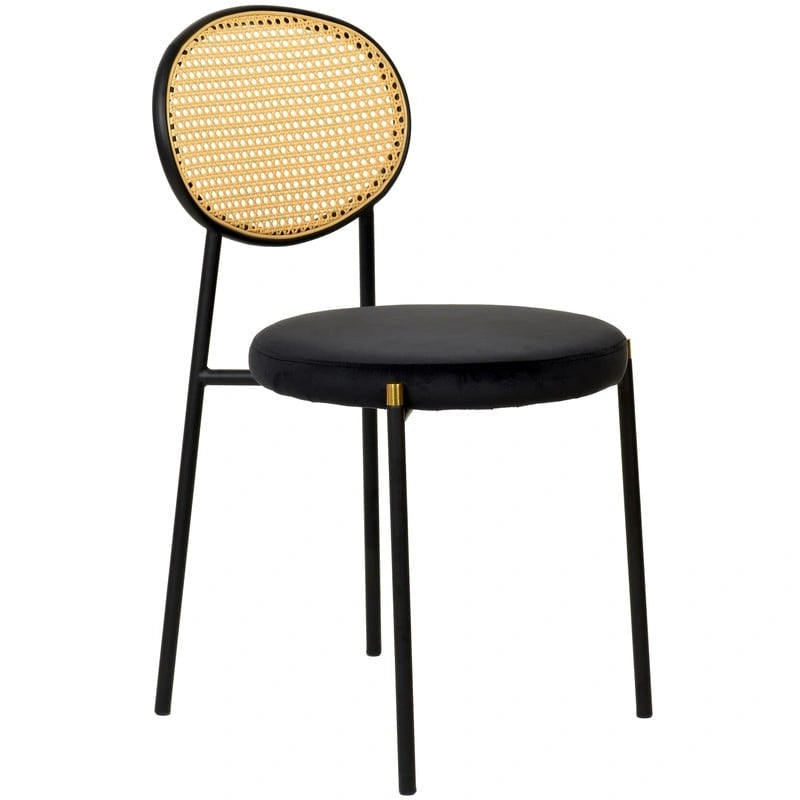Modern Dining Chair with Upholstered Velvet Seat and Wicker Back