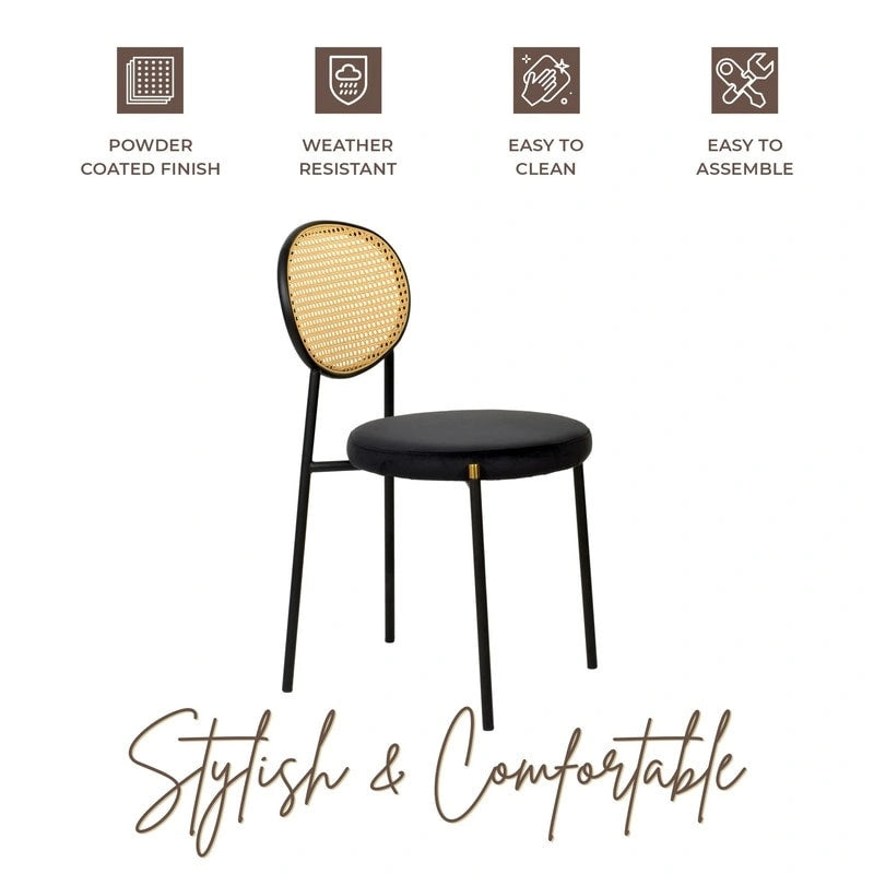 Modern Dining Chair with Upholstered Velvet Seat and Wicker Back