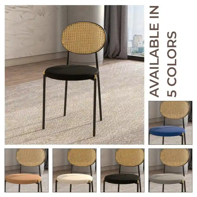 Modern Dining Chair with Upholstered Velvet Seat and Wicker Back