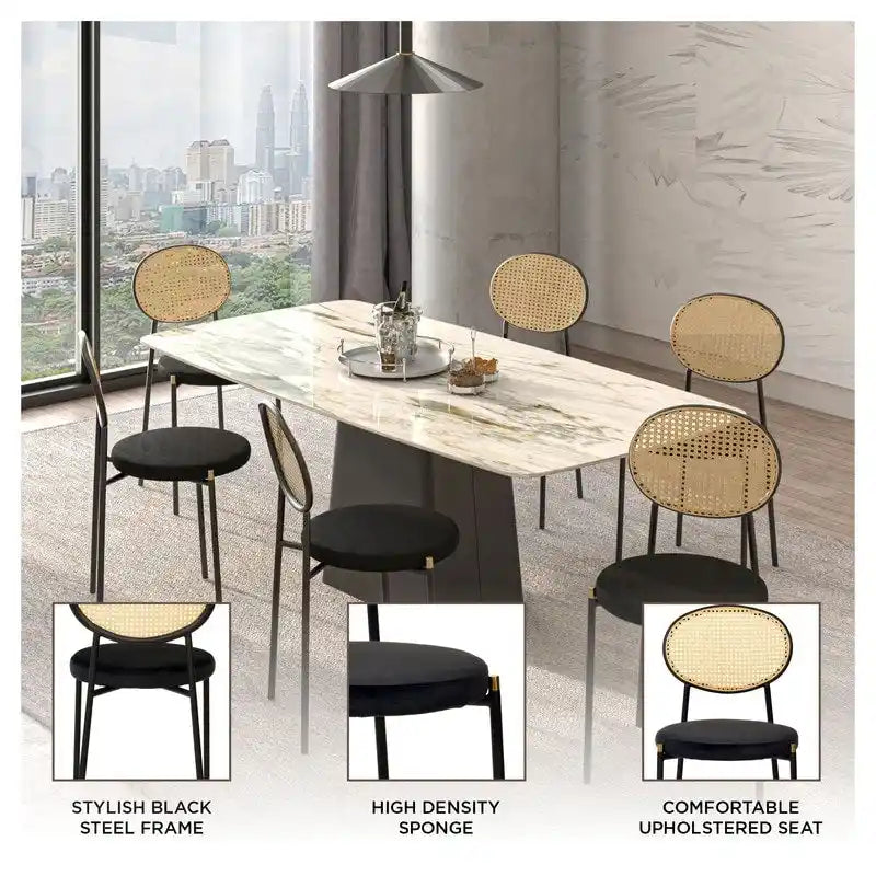 Modern Dining Chair with Upholstered Velvet Seat and Wicker Back