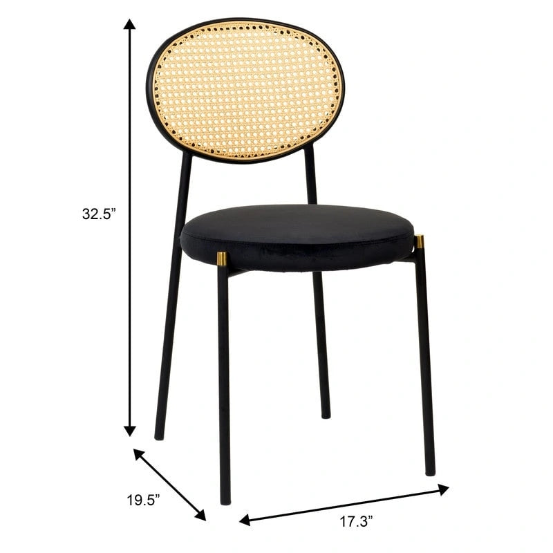 Modern Dining Chair with Upholstered Velvet Seat and Wicker Back