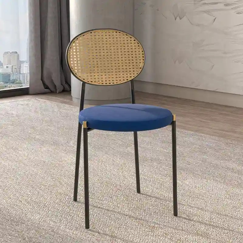 Modern Dining Chair with Upholstered Velvet Seat and Wicker Back