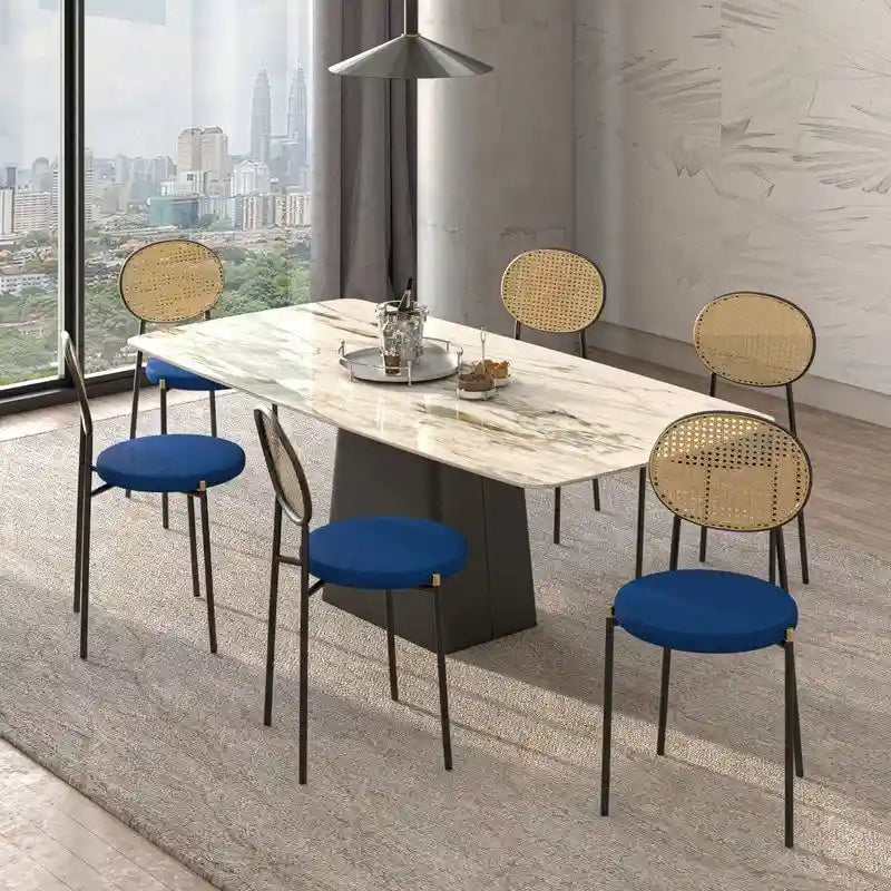 Modern Dining Chair with Upholstered Velvet Seat and Wicker Back