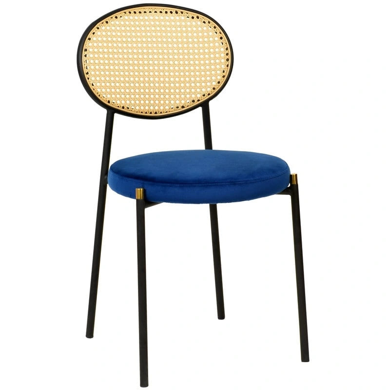 Modern Dining Chair with Upholstered Velvet Seat and Wicker Back