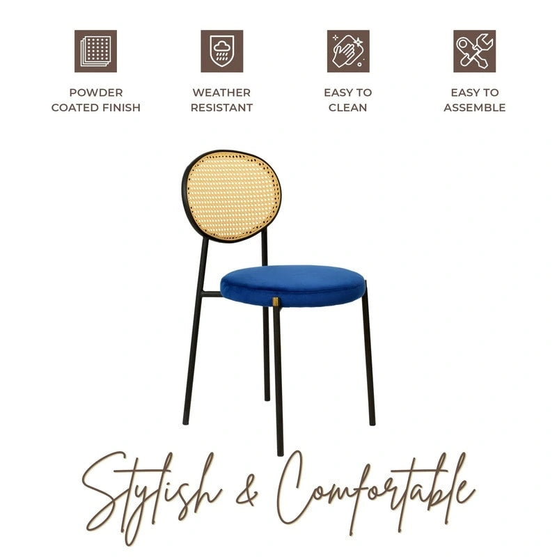 Modern Dining Chair with Upholstered Velvet Seat and Wicker Back
