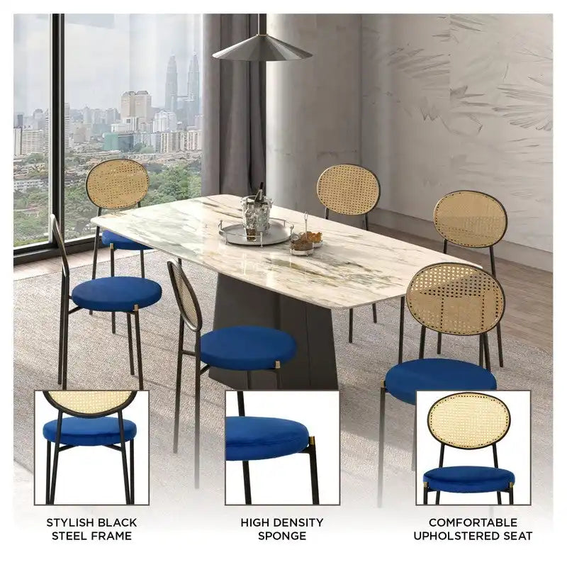 Modern Dining Chair with Upholstered Velvet Seat and Wicker Back