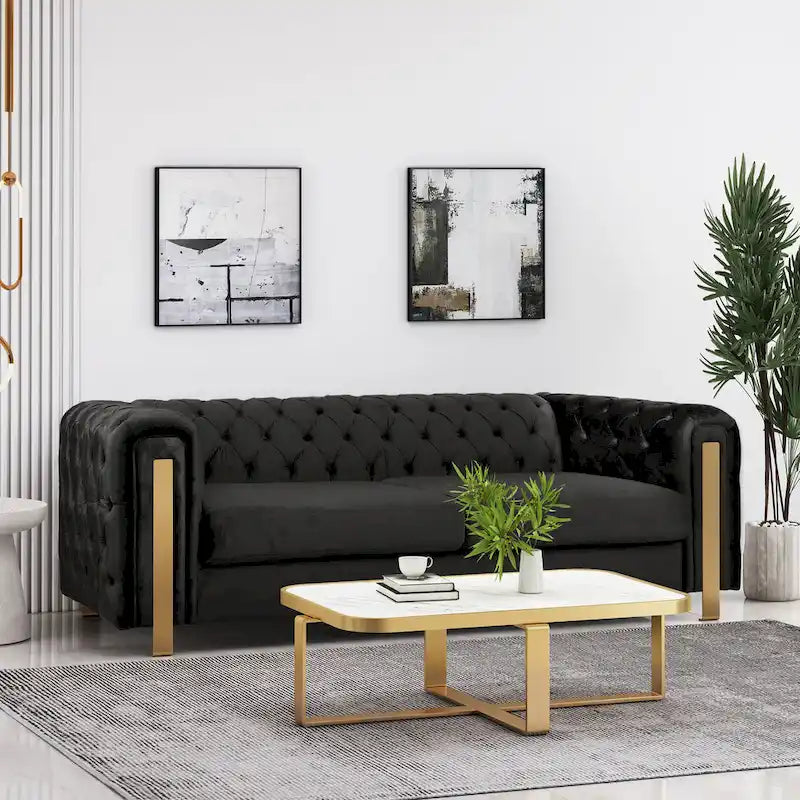 Modern Glam Tufted Velvet 3-Seater Sofa
