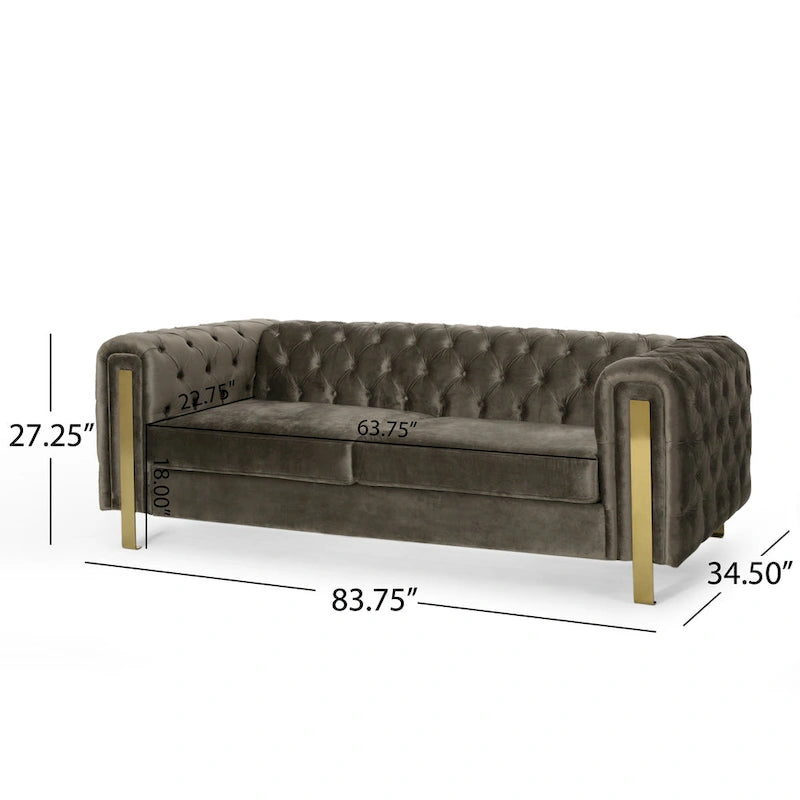 Modern Glam Tufted Velvet 3-Seater Sofa