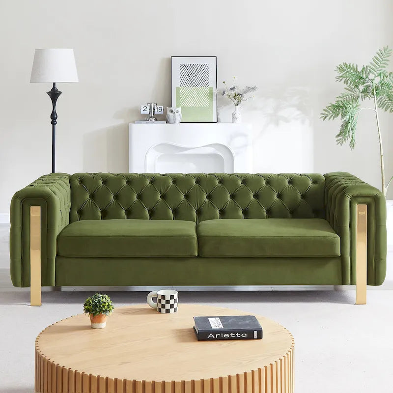 Modern Glam Tufted Velvet 3-Seater Sofa