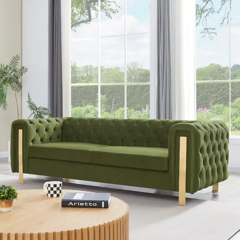 Modern Glam Tufted Velvet 3-Seater Sofa