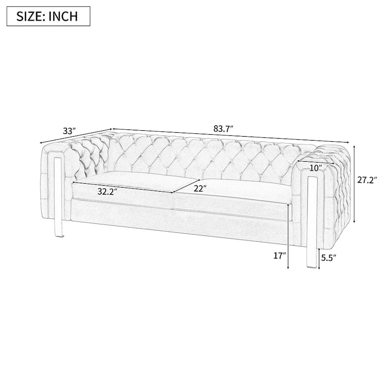 Modern Glam Tufted Velvet 3-Seater Sofa