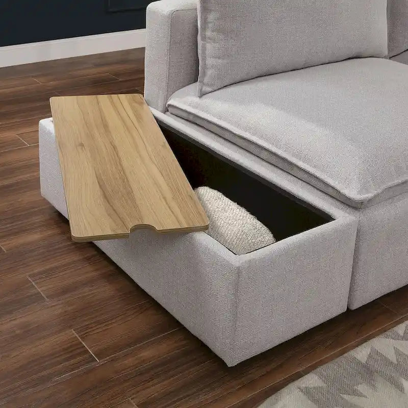 Contemporary Light Grey 43" Fabric Upholstered Storage Console