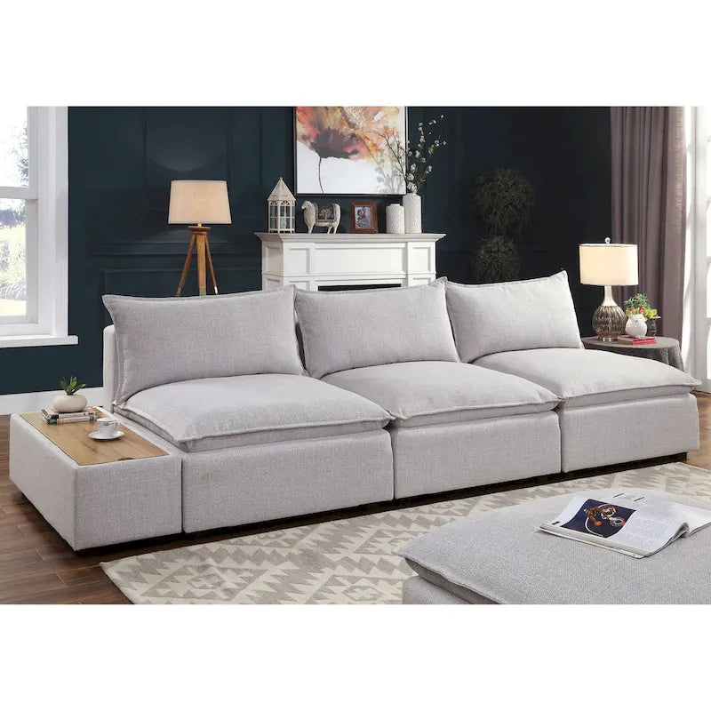 Contemporary Light Grey 43" Fabric Upholstered Storage Console