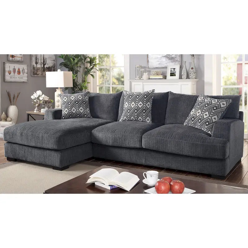 Contemporary Chenille Cushioned L-Shaped Sectional