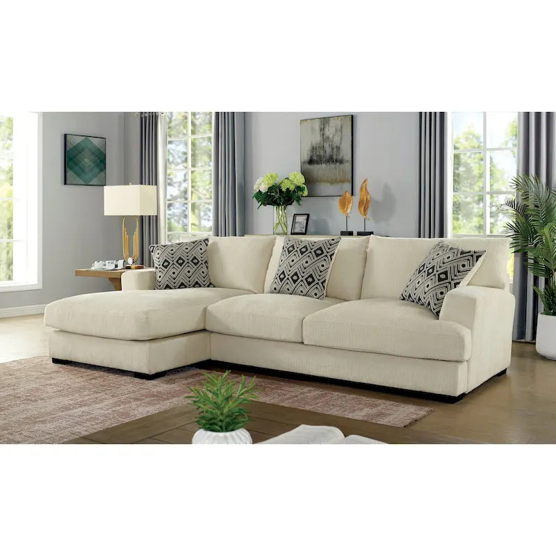 Contemporary Chenille Cushioned L-Shaped Sectional