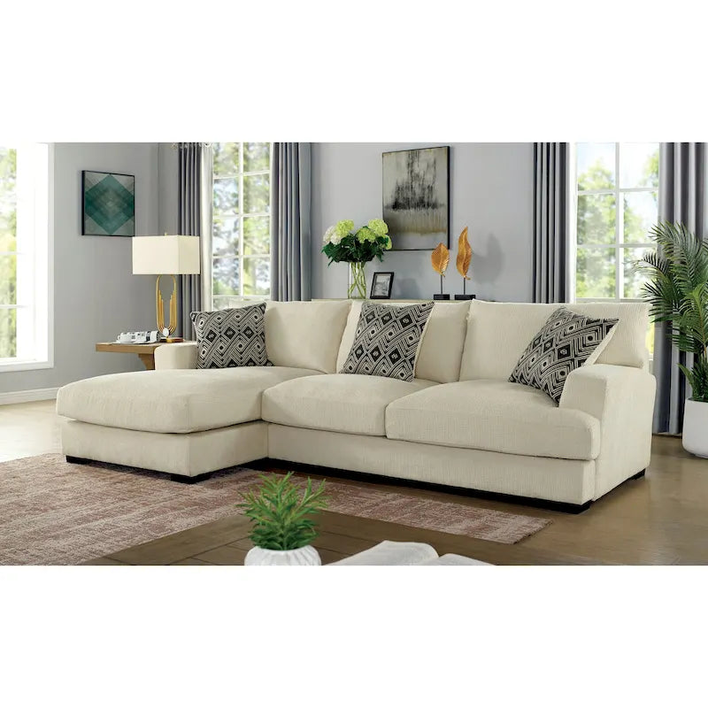 Contemporary Chenille Cushioned L-Shaped Sectional