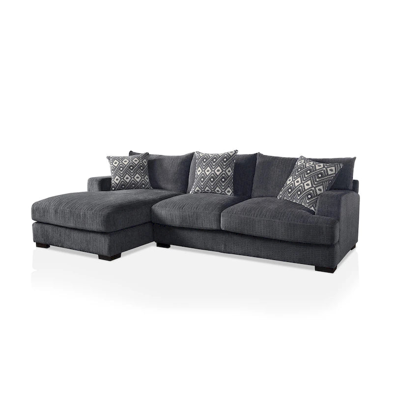 Contemporary Chenille Cushioned L-Shaped Sectional