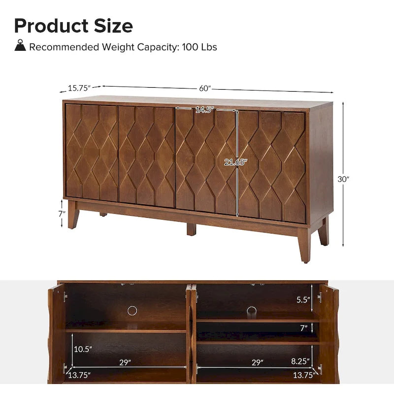 60" Modern Storage Sideboard with Adjustable Shelves