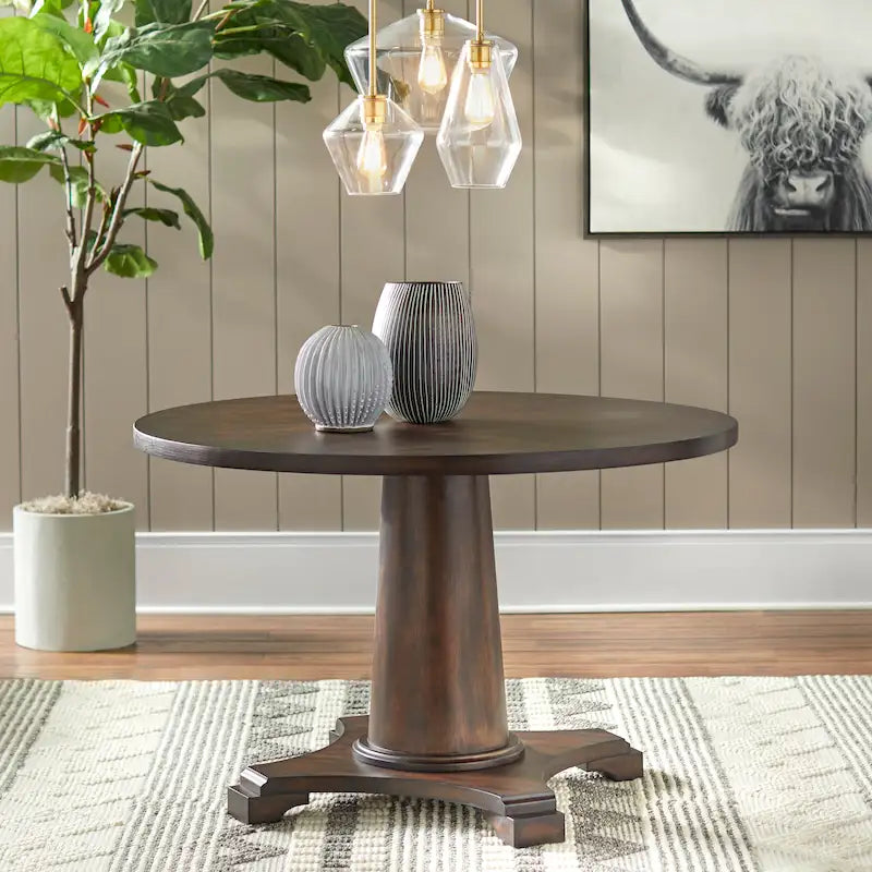 Round Pedestal Dining Table with Vintage Finish