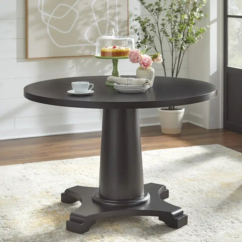 Round Pedestal Dining Table with Vintage Finish