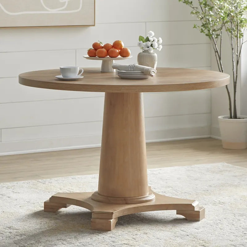 Round Pedestal Dining Table with Vintage Finish