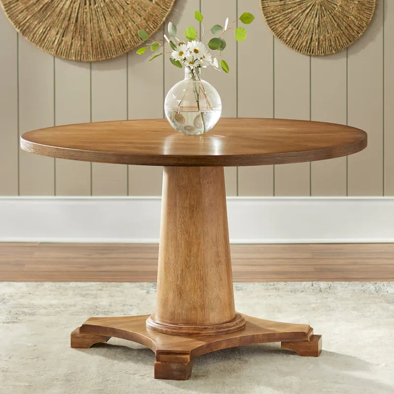 Round Pedestal Dining Table with Vintage Finish