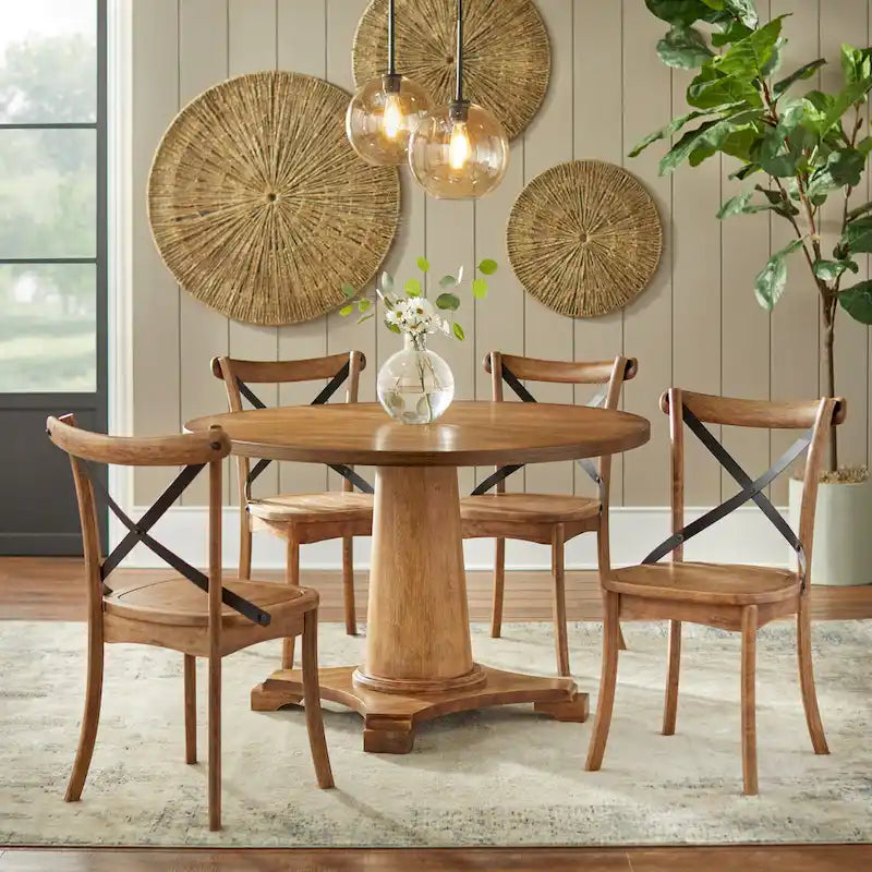 Round Pedestal Dining Table with Vintage Finish